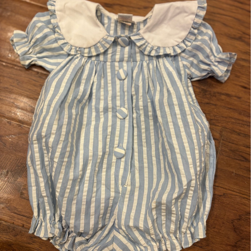 Vintage Carter’s Blue Striped Baby Romper | Size 12M